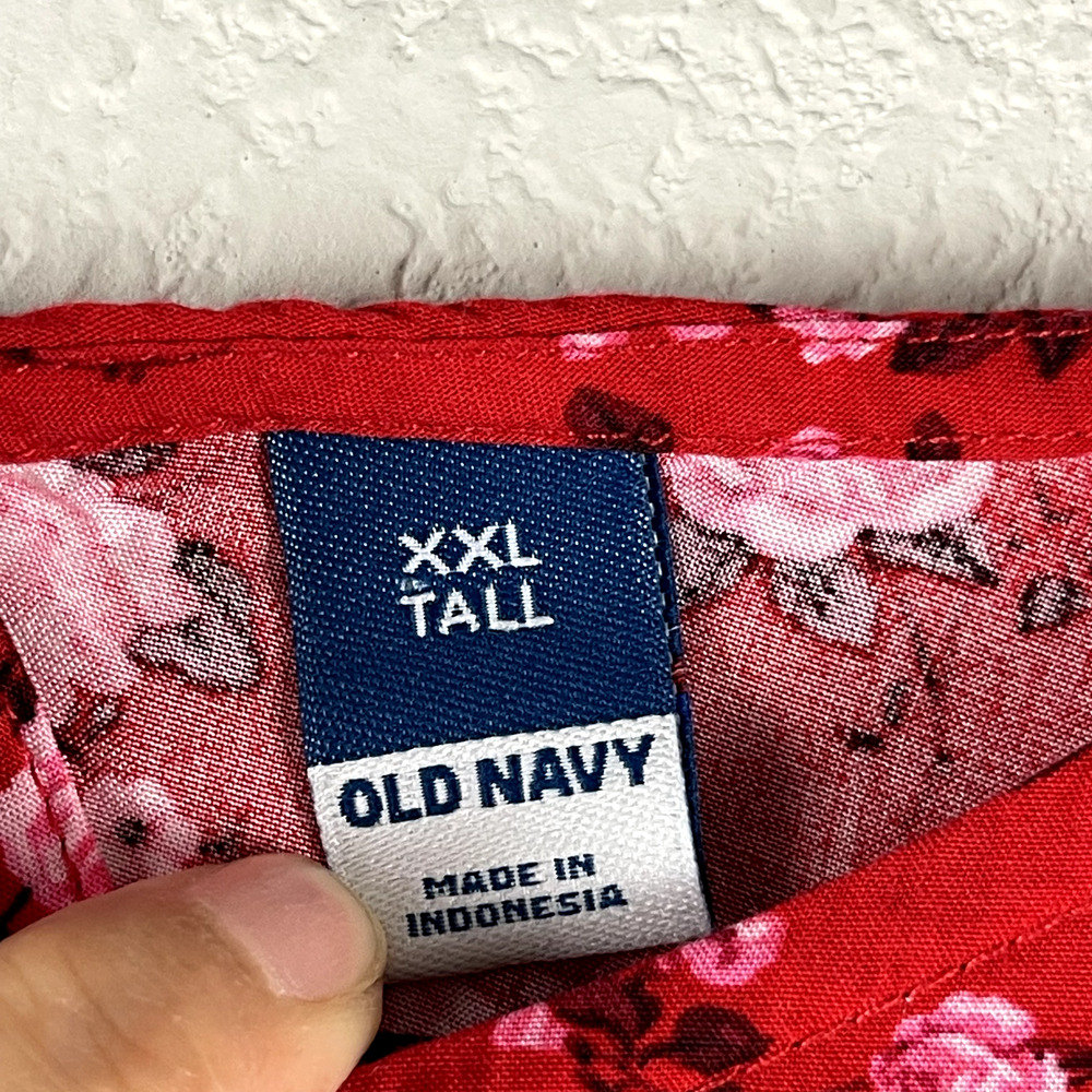 Old Navy Floral Maxi Dress Womens XXL Tall Red Puff Sleeve Open Back Front Slit - Picture 9 of 15